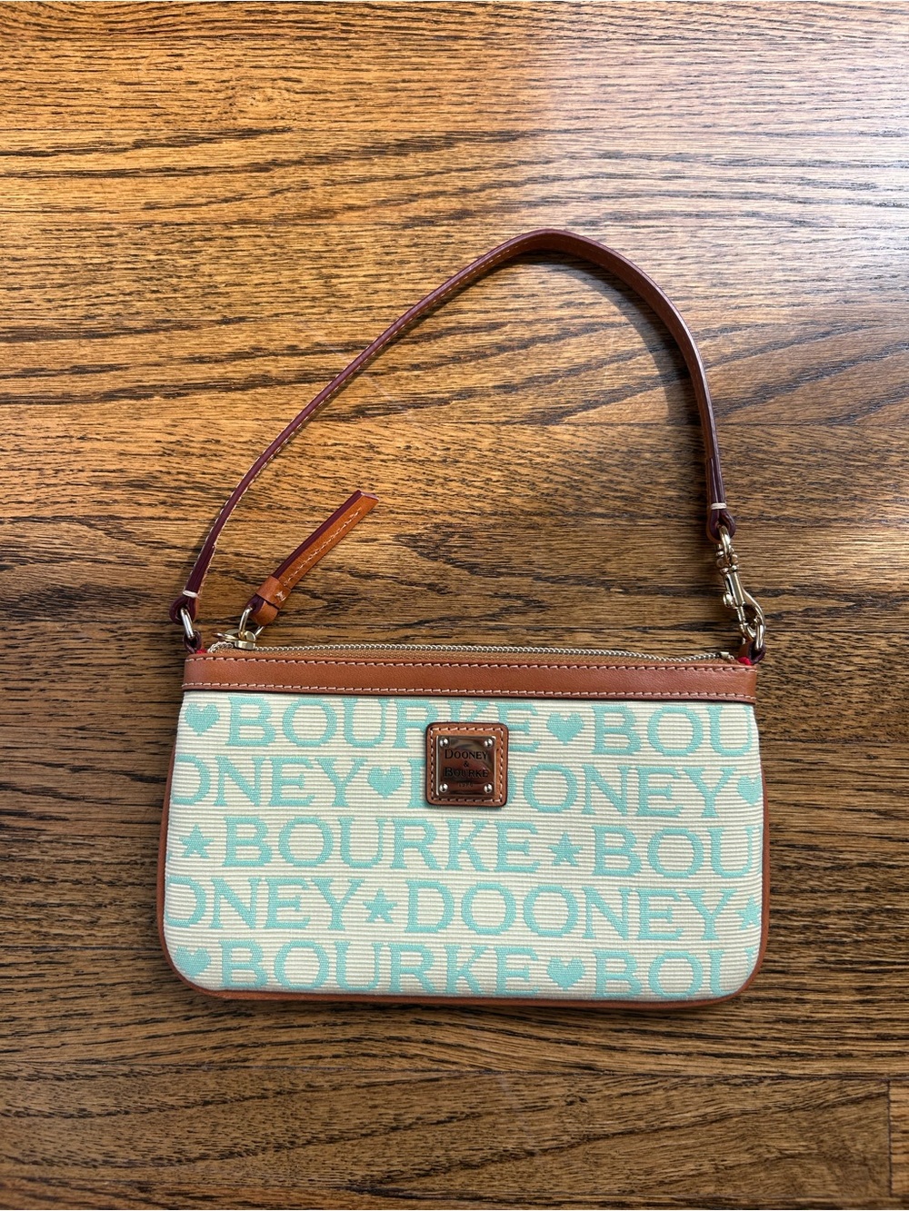 Dooney & Bourke Teal/Cream Signature Logo Canvas Wristlet